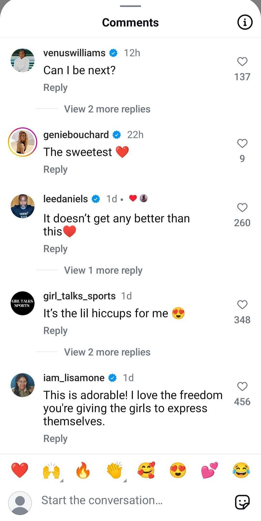 Eugenie Bouchard's comment on Serena Williams' post (Image: Instagram)